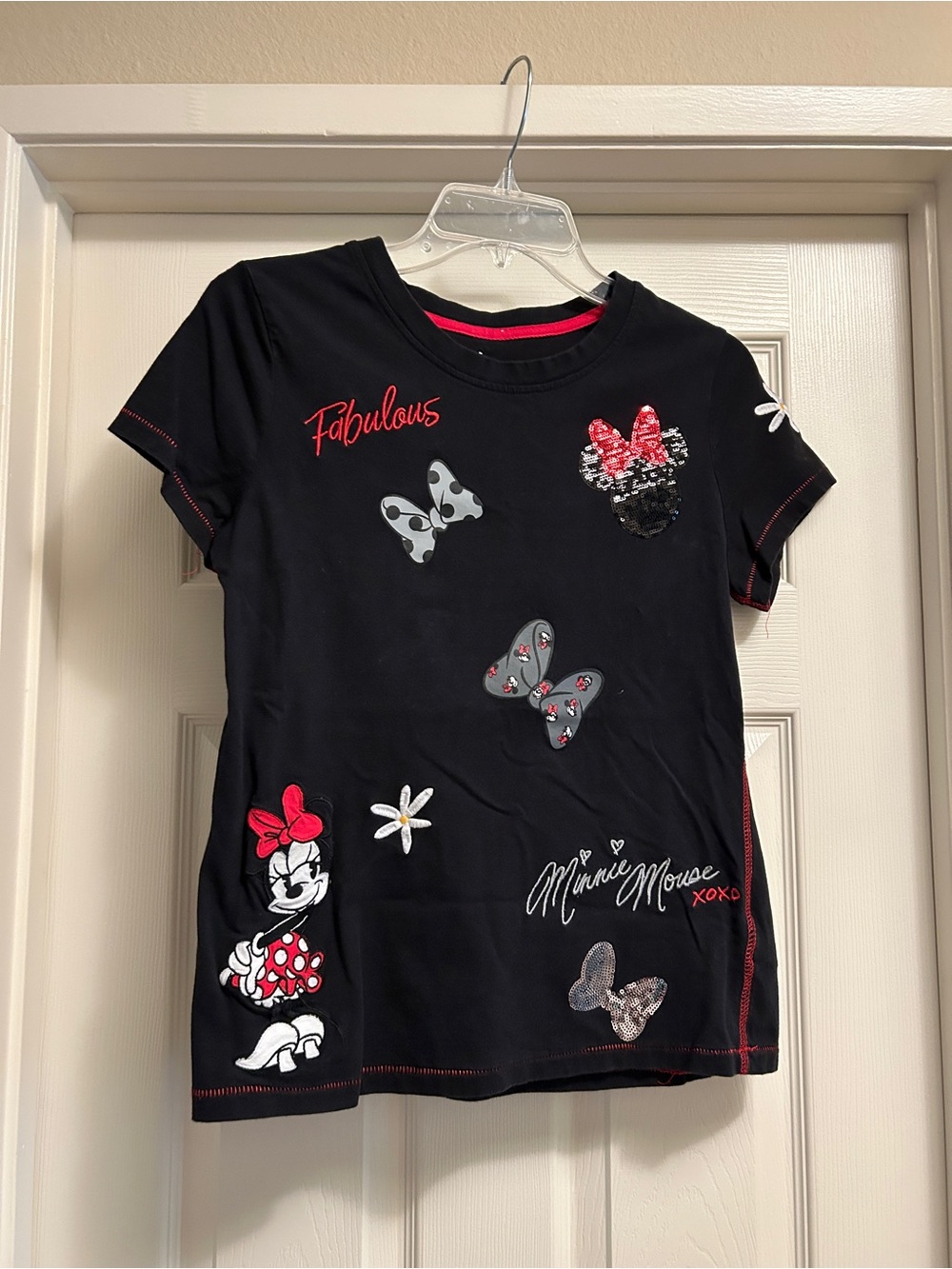 Disney Black Minnie Mouse Short Sleeve Tee with Red Accents